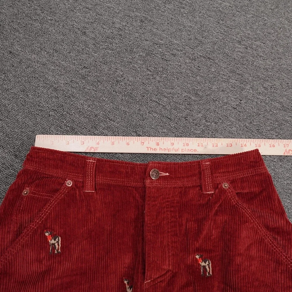 Free People Pants Womens 26 Red Corduroy Wide Leg Embroidered Deer Holiday - Picture 6 of 12